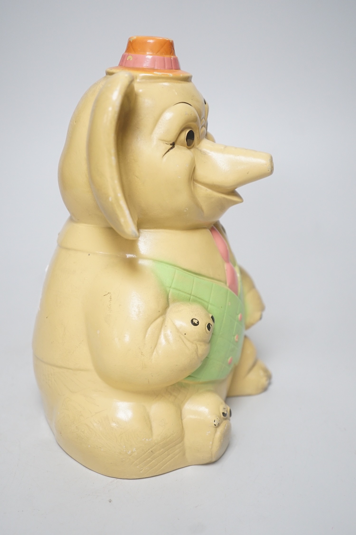 An Ellgreave pottery seated Elephant money bank, 22cm